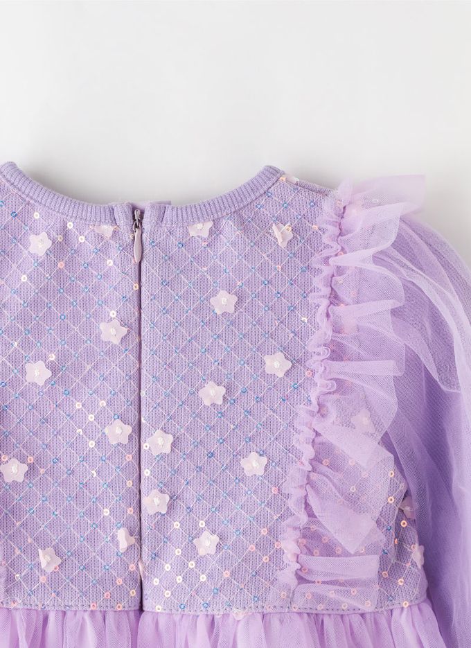 韓國 OZKIZ - 花朵亮片點綴公主網紗洋裝-紫