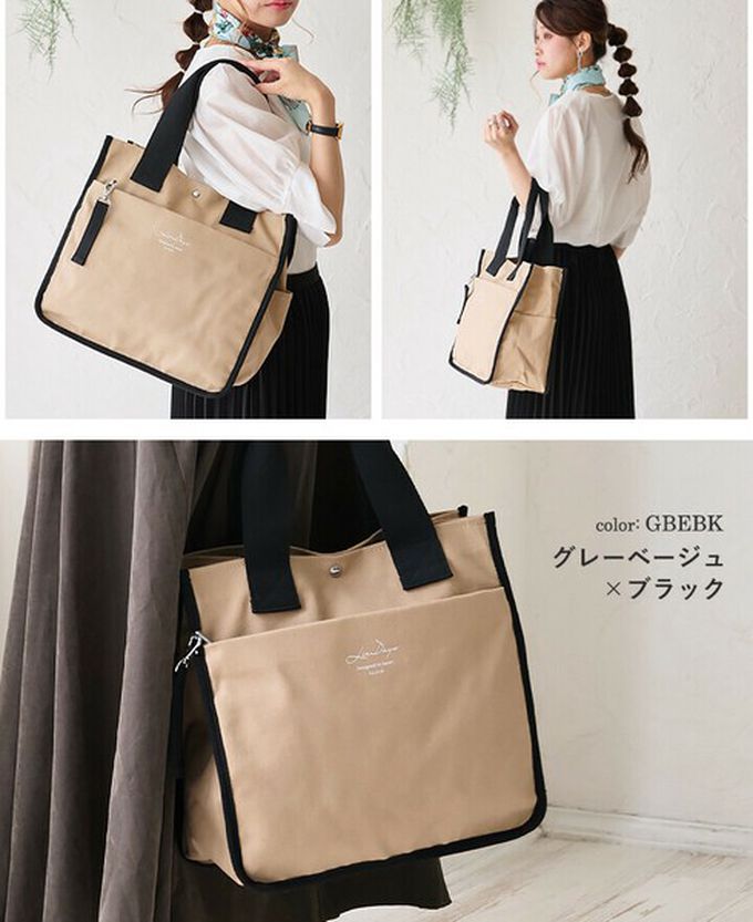 日本 LIZDAYS - 通勤推薦 清爽帆布實用托特包-黑x斑點 (32x33cm)