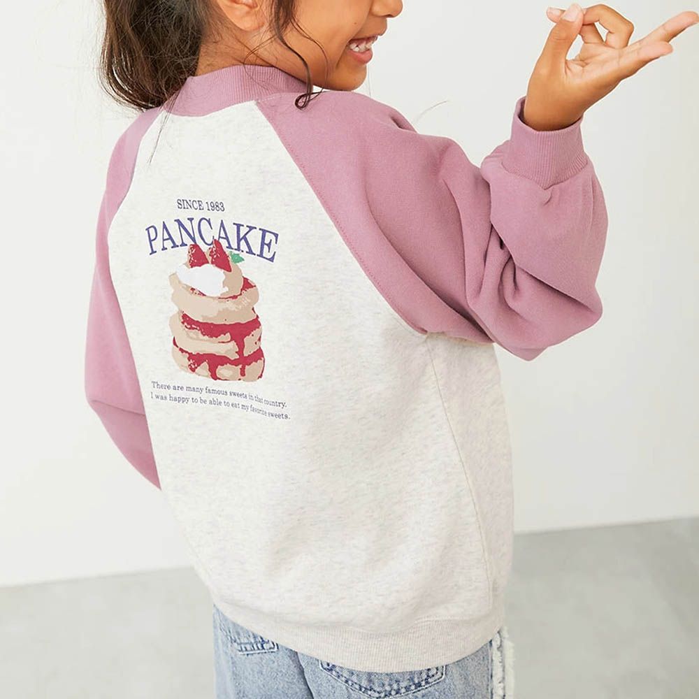 熱銷定番 女孩印花縮口長袖上衣-草莓鬆餅-燕麥X粉紅