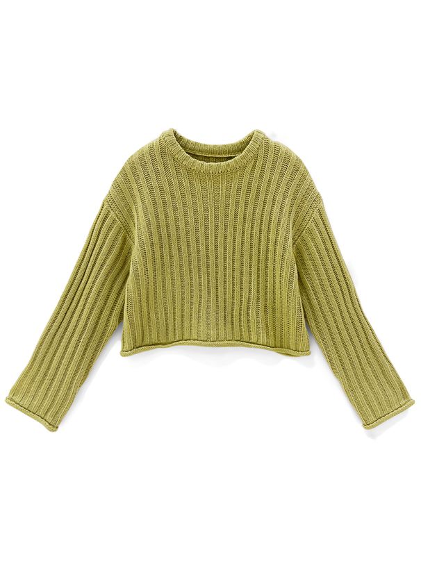 日本 GRL - 圓領坑條短版針織上衣-深灰 (F)