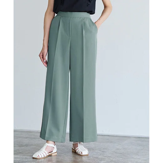 日本 Pierrot - 熱銷定番 打褶修身西裝寬褲-淺灰杏