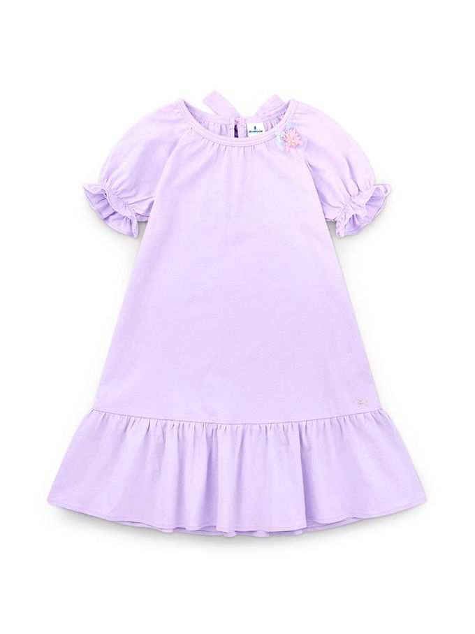 韓國 Jelispoon - 後背蝶結花苞袖連身洋裝-薰衣草紫