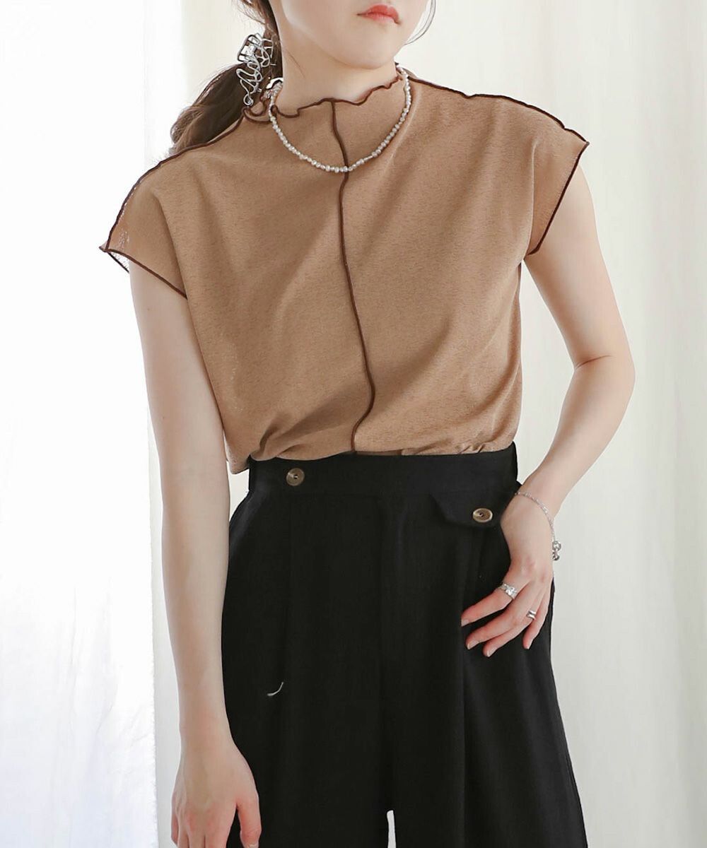 日本 Bab - 雲朵捲捲邊法式袖上衣-摩卡