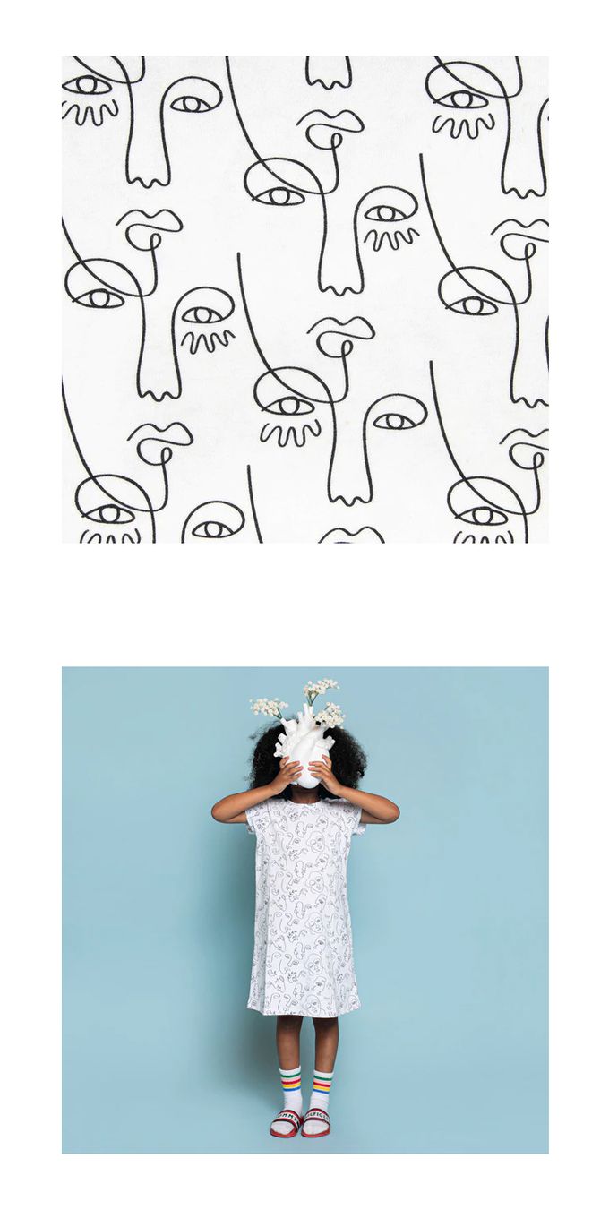 英國 SLEEP NO MORE - 100% 有機棉長袖連身裙-簡筆表情