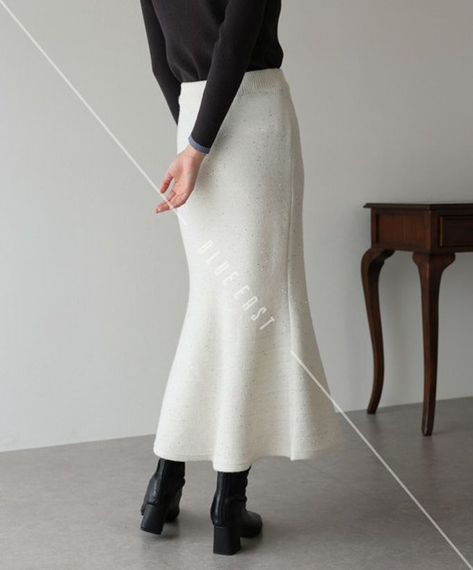 日本 BLUE EAST - 閃耀亮片針織美型魚尾裙-白