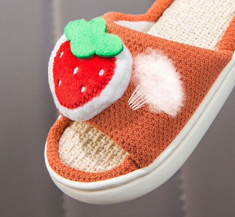 兒童款亞麻室內拖鞋-立體水果-藍色