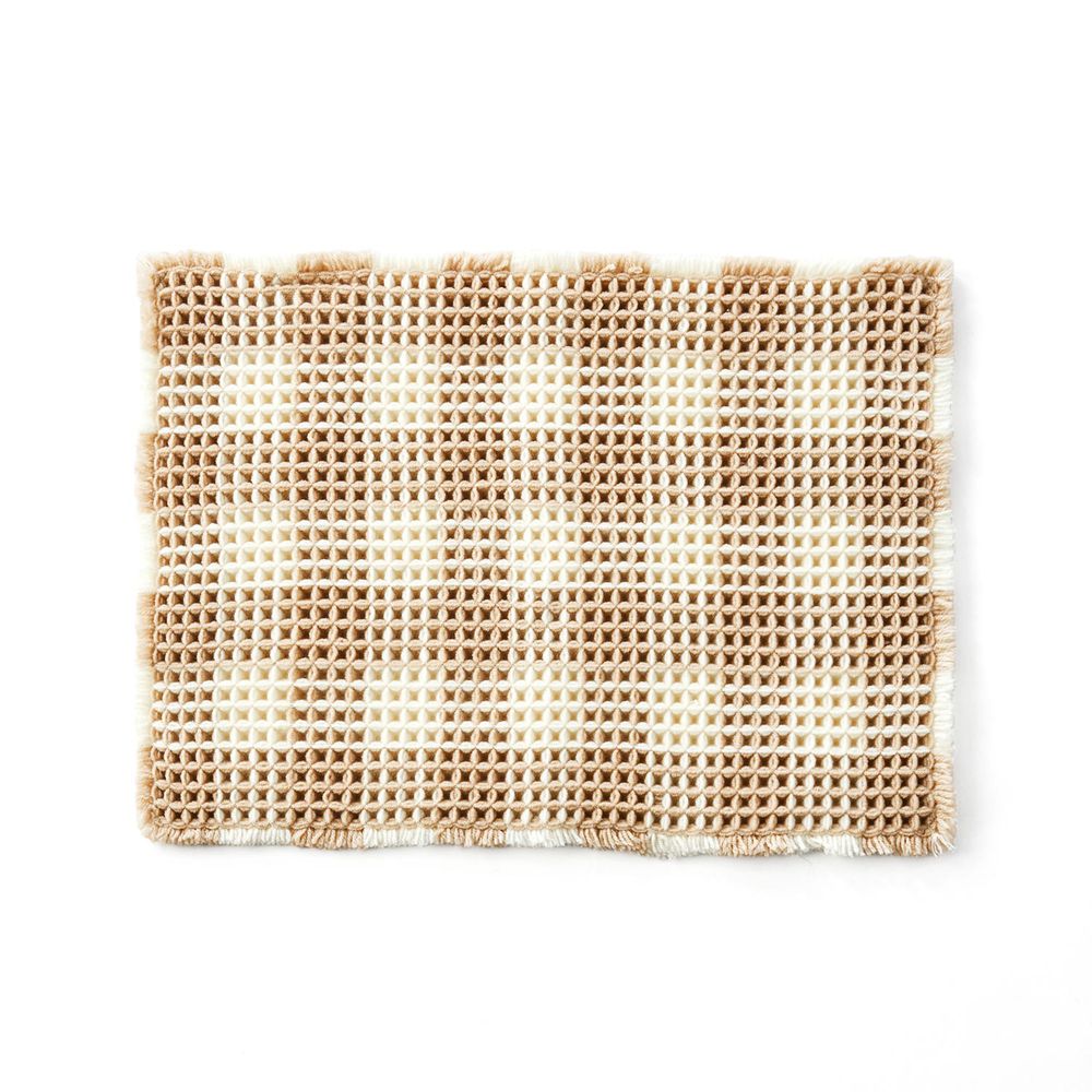 日本千趣會 - 抗菌加工立體鬆餅紋腳踏墊(浴室/玄關/房門)-格子-杏 (45x60cm)