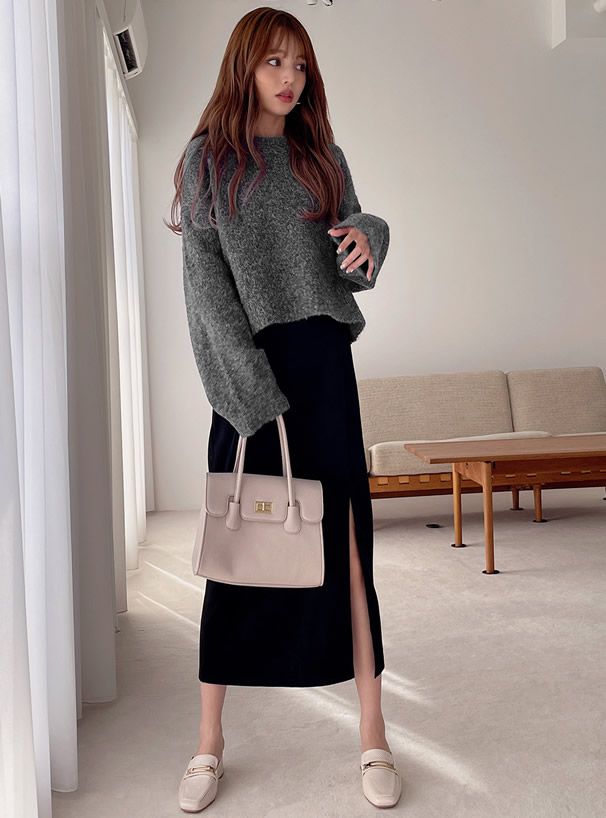 日本 GRL - 羊毛混柔軟短版毛衣-葡萄紫 (F)