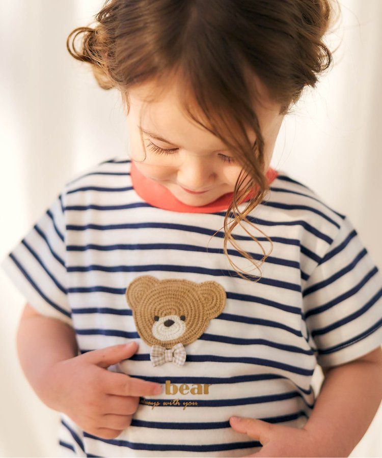 日本 apres les cours - 超萌小熊聯名特色刺繡短袖上衣-海軍熊-黃