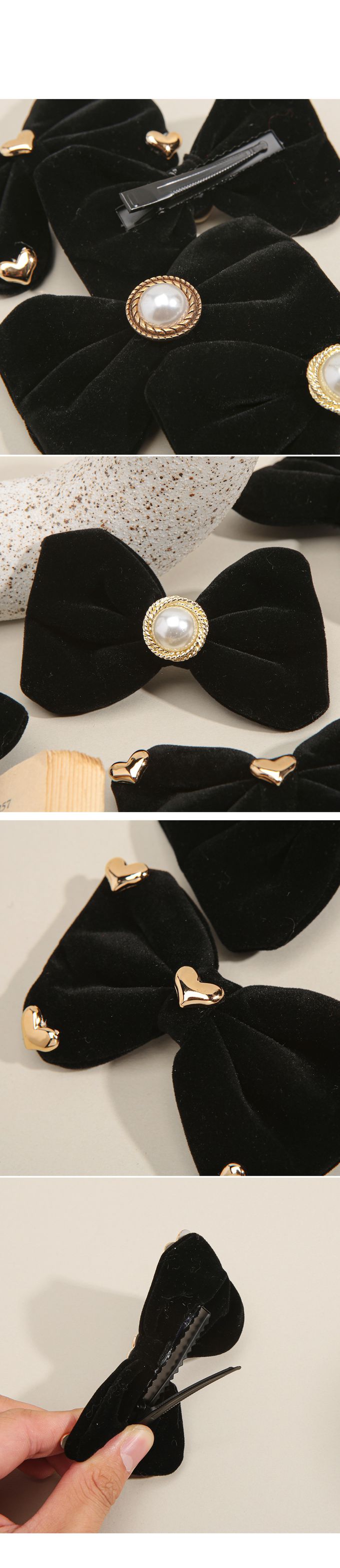 韓國 Soo&Soo - 天鵝絨蝶結裝飾髮夾-小愛心