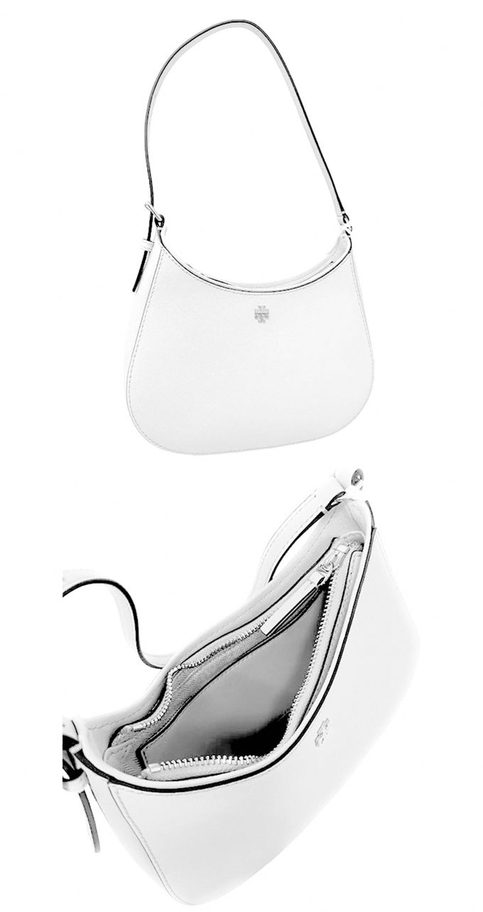 TORY BURCH - 素面皮革拉鍊肩背包 (純白)