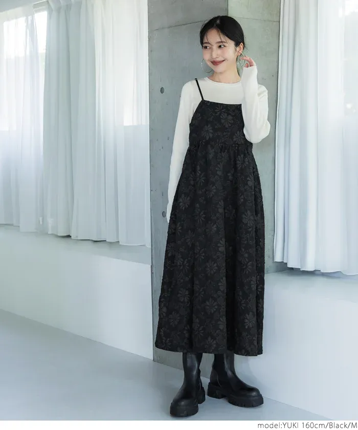 日本 COCA - 浪漫緹花平口吊帶裙-黑