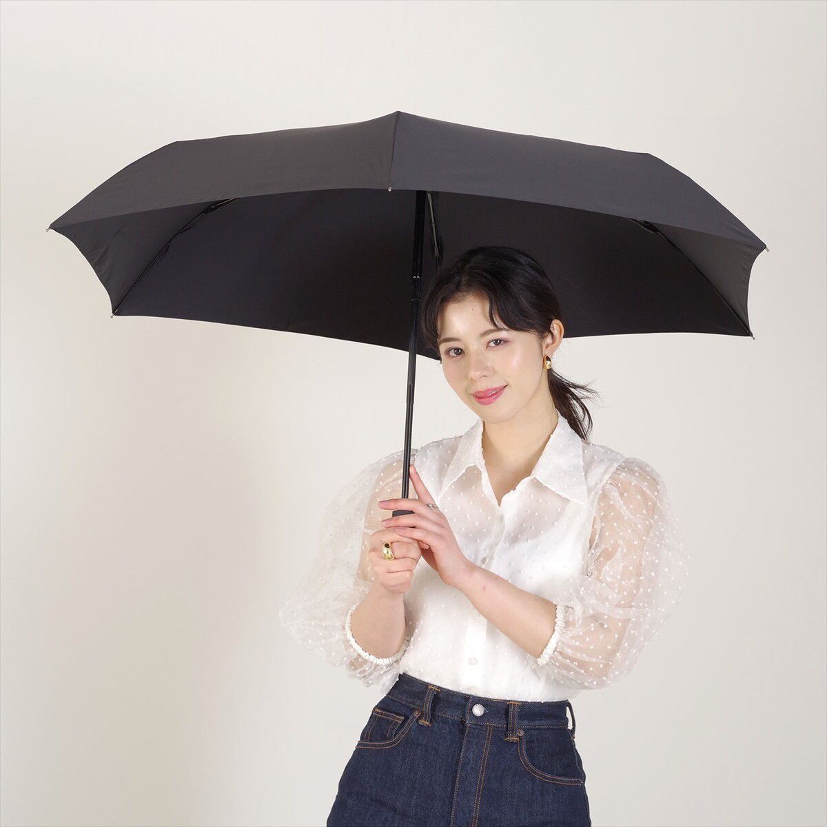 日本 nifty colors - 超撥水 抗UV輕量 晴雨兩用耐風 自動折疊傘-時尚黑 (直徑105cm/297g)-90.00%