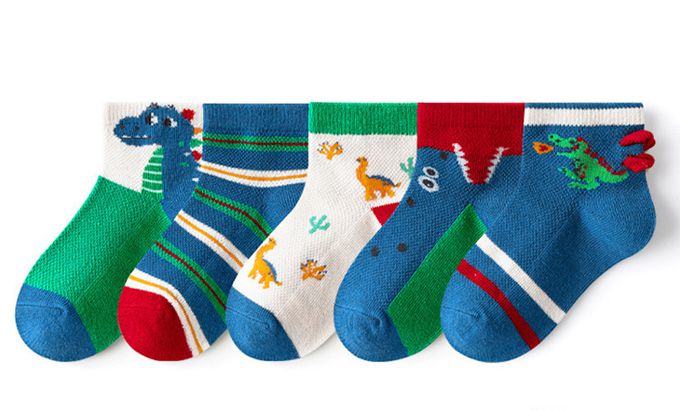 恐龍條紋網眼短筒棉襪