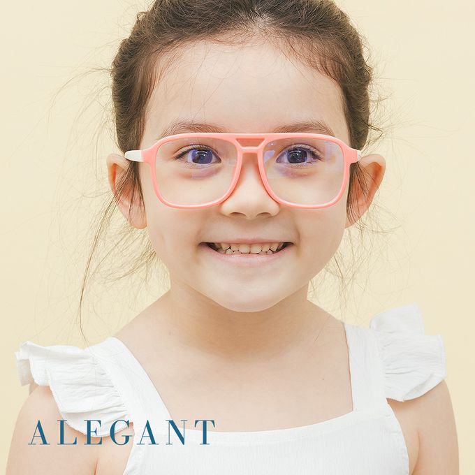 ALEGANT - 飛行樂園貝殼粉兒童專用輕量矽膠彈性飛行員UV400濾藍光眼鏡