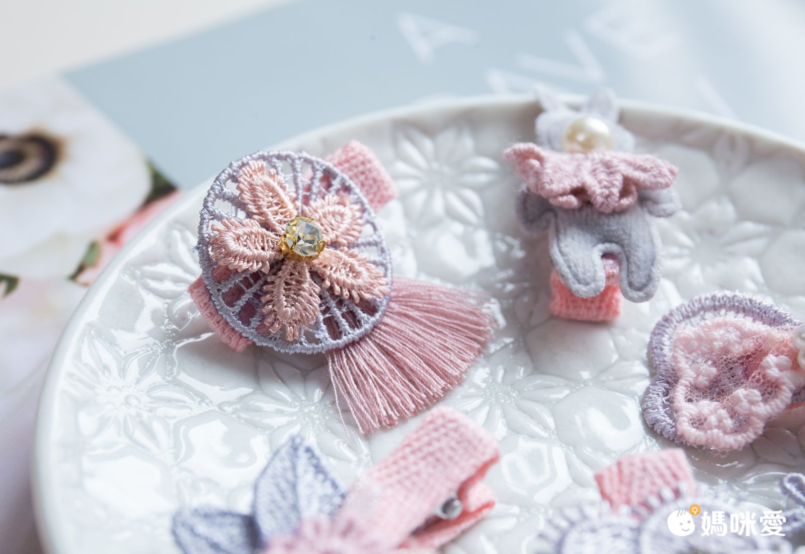 手工拼布蕾絲髮夾-捕夢網 (一組5入)