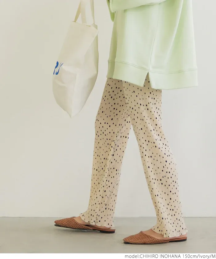 日本 COCA - 皺縮垂墜感休閒寬褲-大人-點點杏