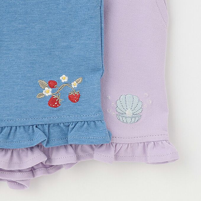 日本 petit main - 可愛荷葉邊短褲-貝殼刺繡-紫