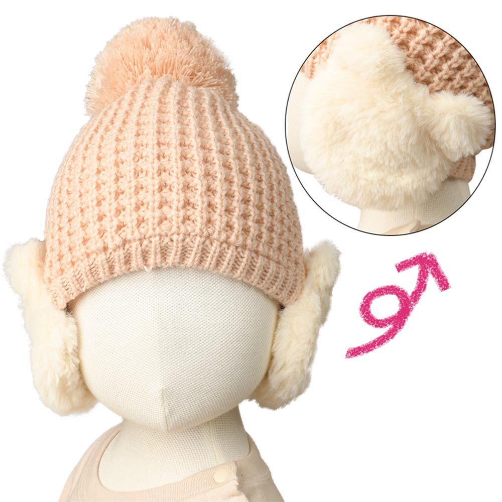akachan honpo - 針織帽-小熊耳罩-粉紅色