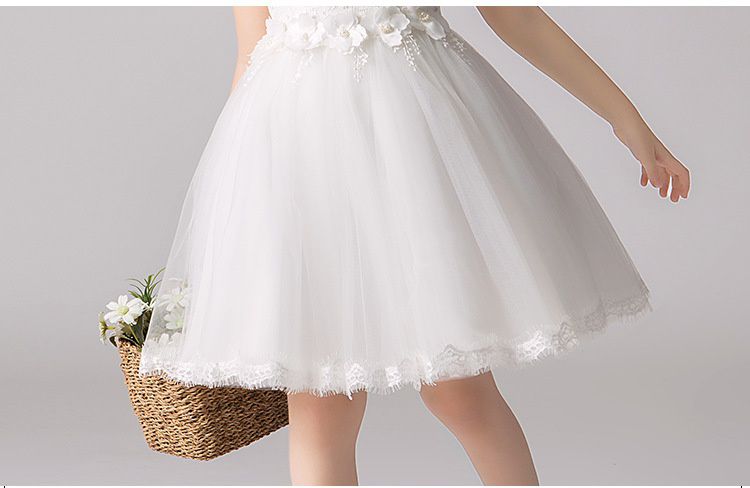 蕾絲網紗無袖澎澎紗裙-腰間小花-粉色