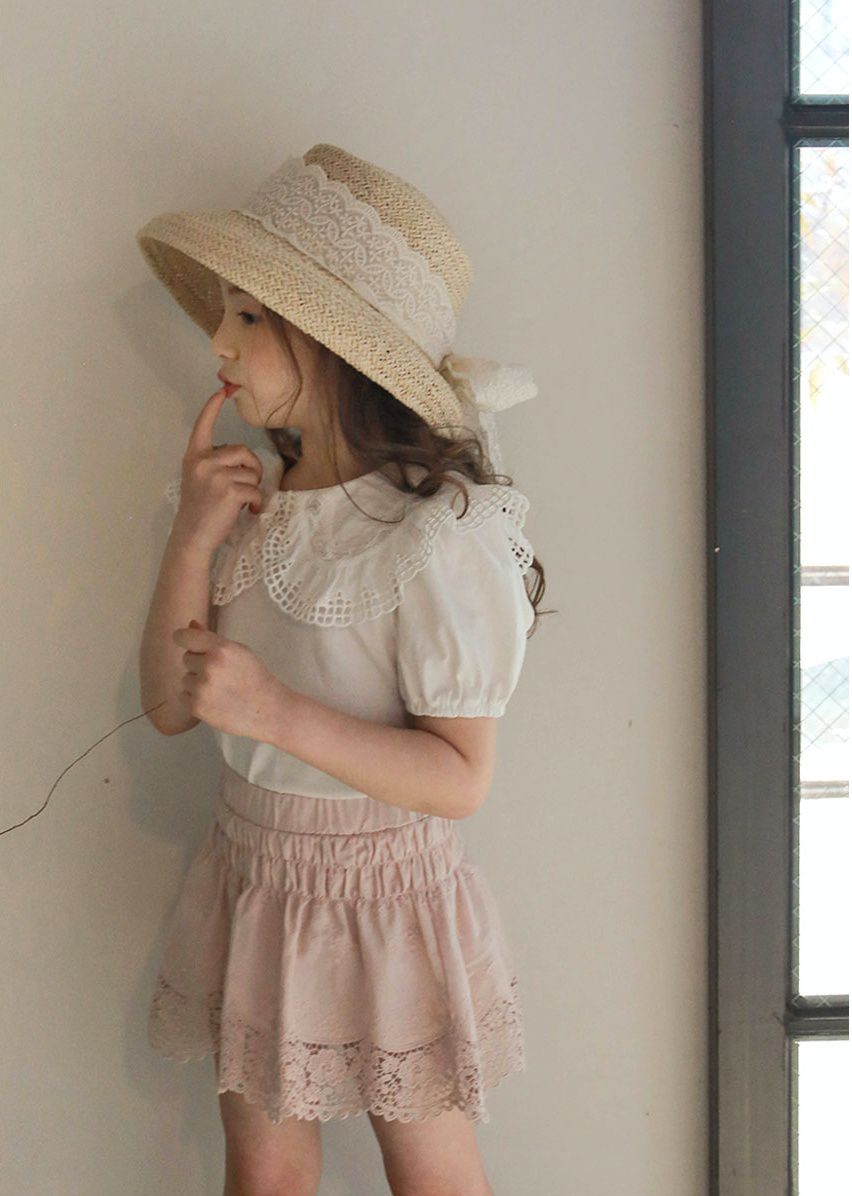 韓國 PuellaFLO - 蕾絲鏤空花瓣下襬褲裙-粉紅