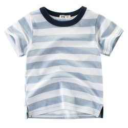 27KIDS - 純棉短袖上衣-條紋-藍色