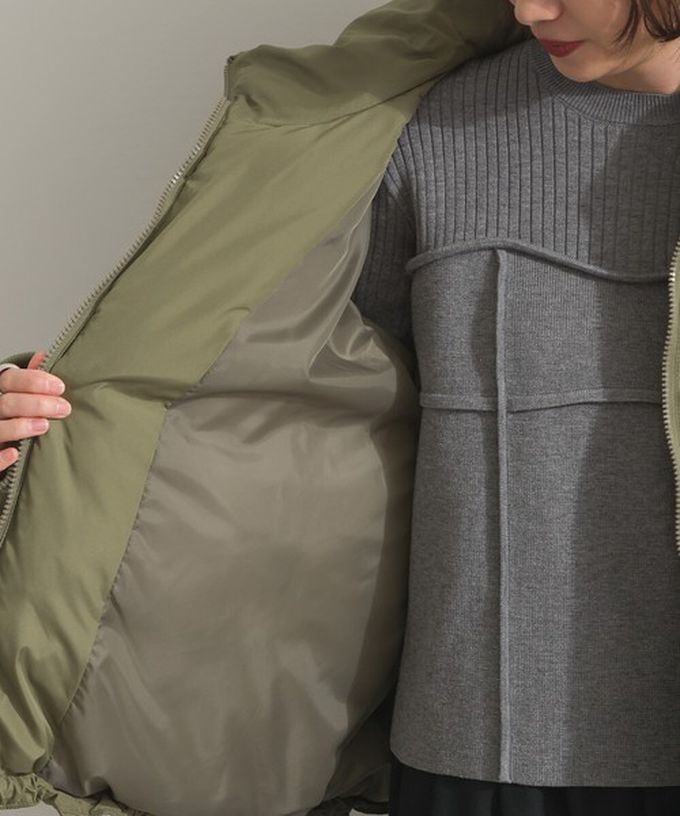 日本 ELENCARE DUE - 蓬鬆袖立領腰抽繩科技羽絨保暖外套-黑