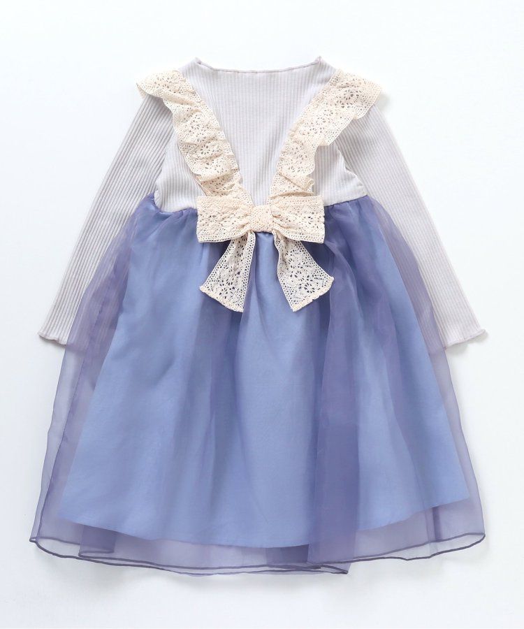 日本 BREEZE - 夢幻精靈薄紗拼接蕾絲滾邊洋裝-鮭魚粉