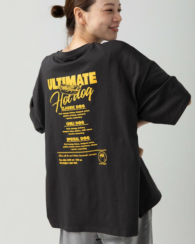 日本 gleam - 幽靈熱狗美式印花寬大風短袖T恤-燕麥灰