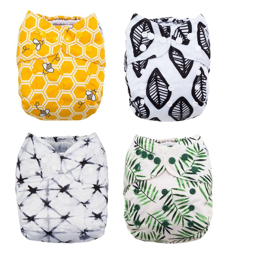 Nora's Nursery - 成長型口袋式布尿布-4件組 附尿墊-粉絲最愛 (4.5~16公斤)