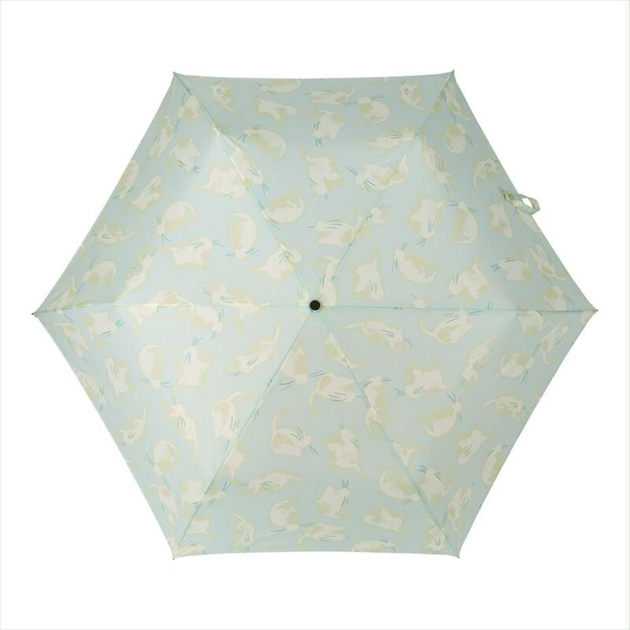 日本 nifty colors - 抗UV輕量 晴雨兩用折疊傘-迷你貓貓-淺灰 (直徑98cm/194g)