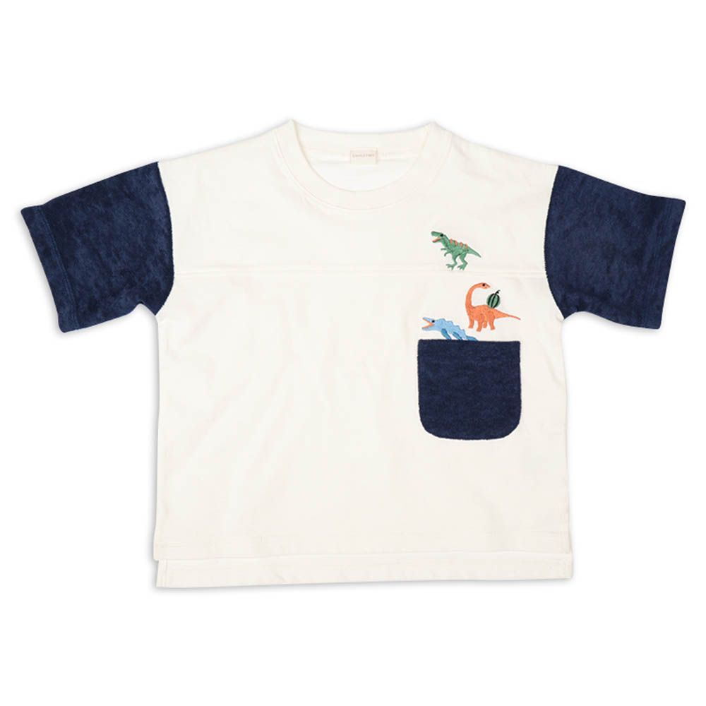 短袖T恤-毛圈布拼接-深藍色