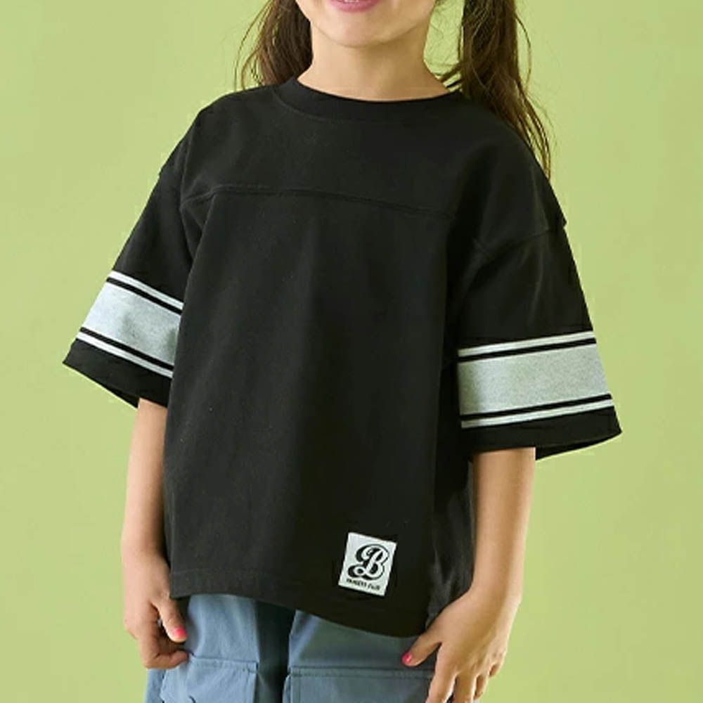 正反都OK 落肩線條短袖上衣-黑