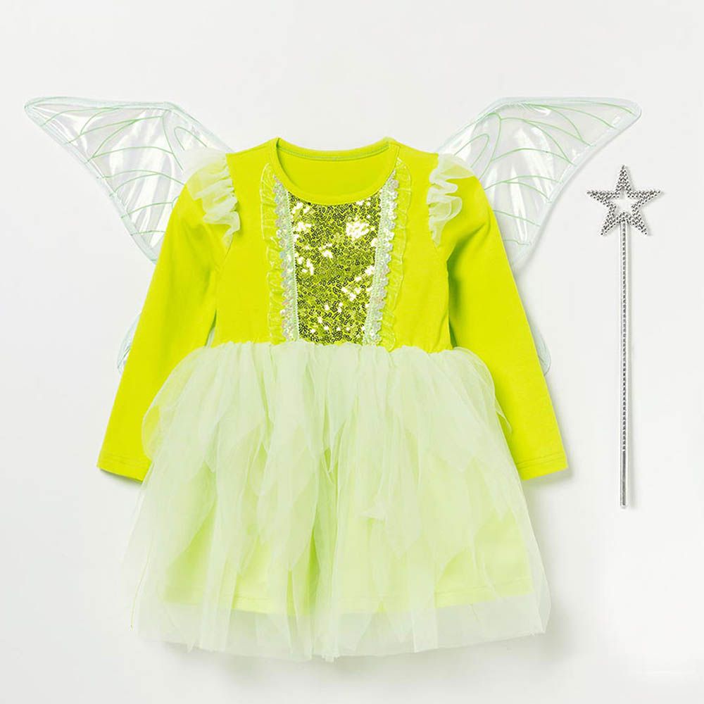 魔法精靈長袖洋裝(附翅膀/星星杖)-黃綠