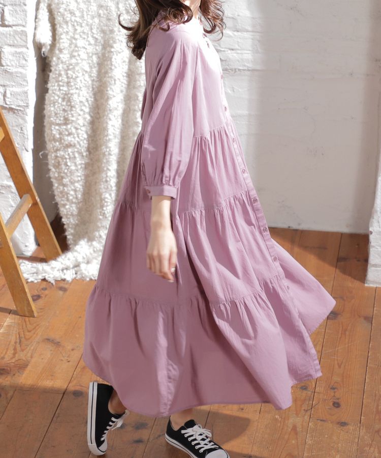 日本 Honeys - 純棉七分袖寬鬆蛋糕裙洋裝-黑