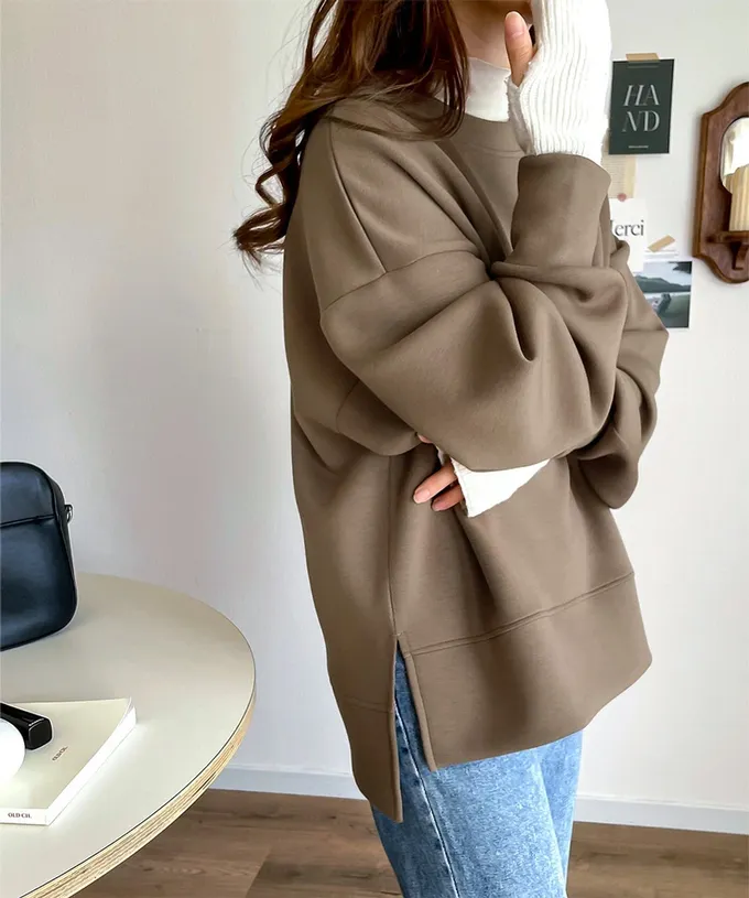 日本 Classical Elf - Java 光澤感柔軟厚磅休閒長袖上衣-霧藍