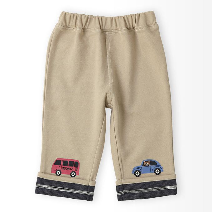 日本 ZOOLAND - 春季出遊印花反摺七分褲-車車兜風-卡其