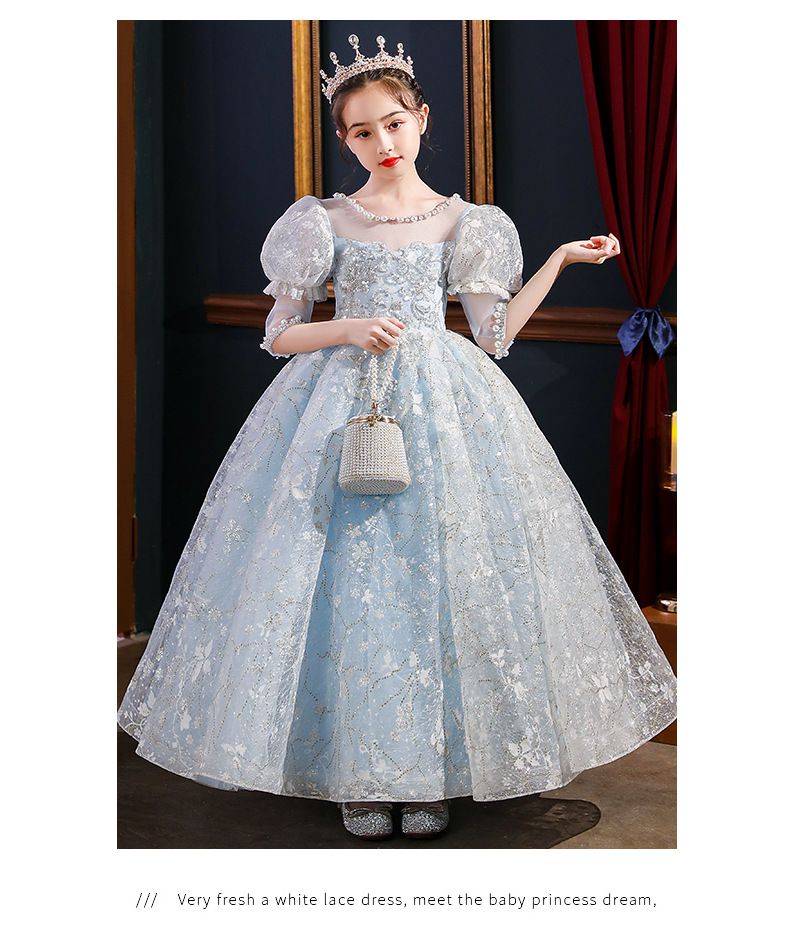 公主風刺繡七分袖禮服-滿版刺繡-藍色