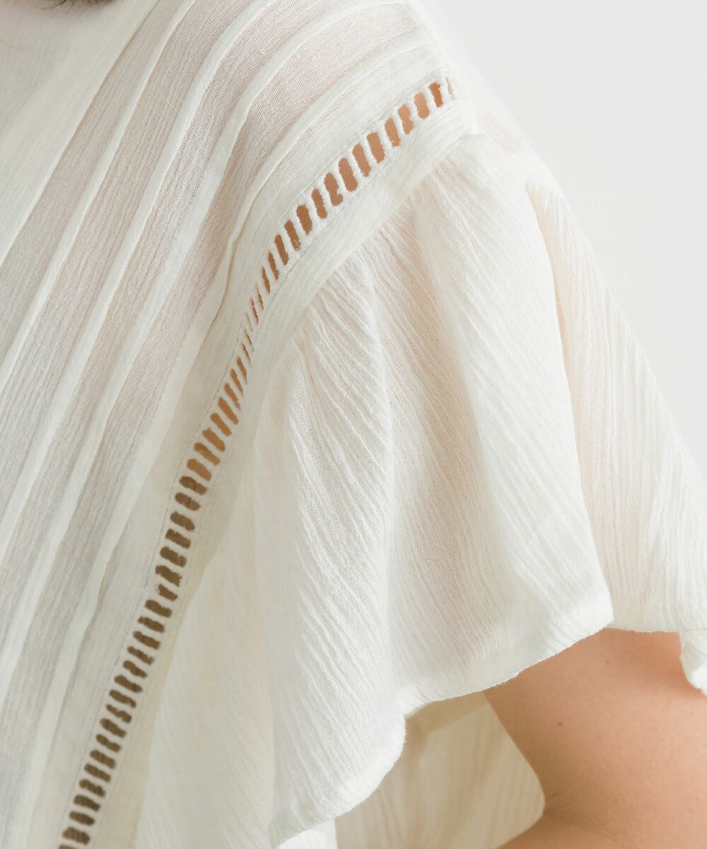 日本女裝代購 - 100%印度棉 超透氣荷葉短袖上衣-白