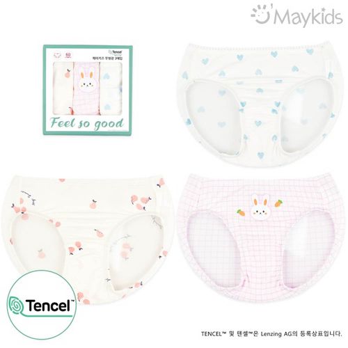韓國 Maykids - (3入組)女寶天絲莫代爾透氣三角褲-紅蘿蔔兔兔