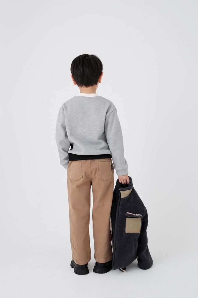 韓國 Coco Bang - 英倫三色拼接長袖上衣-米杏X咖啡