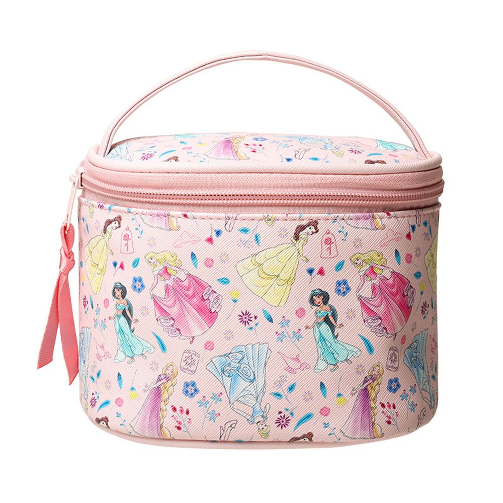 圓桶化妝包-卡通公主-粉色-滿版