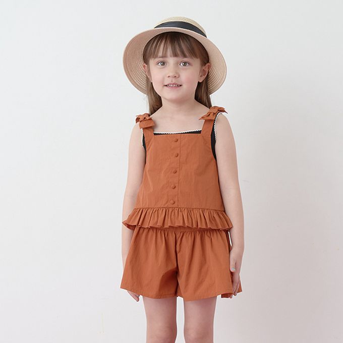 日本 Lycee mine - 可愛吊帶上衣+蓬蓬短褲2件式套裝-卡其