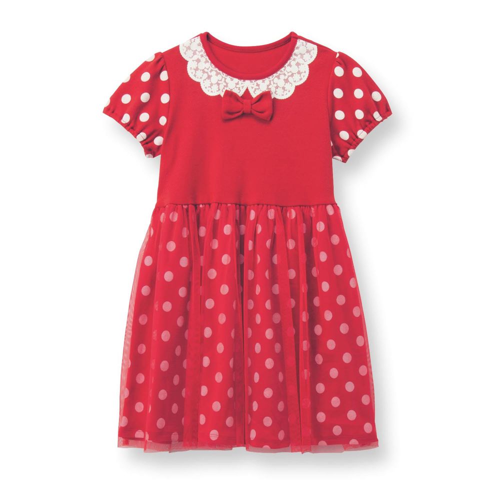 日本千趣會 - 迪士尼公主紗裙短袖洋裝-米妮點點-紅
