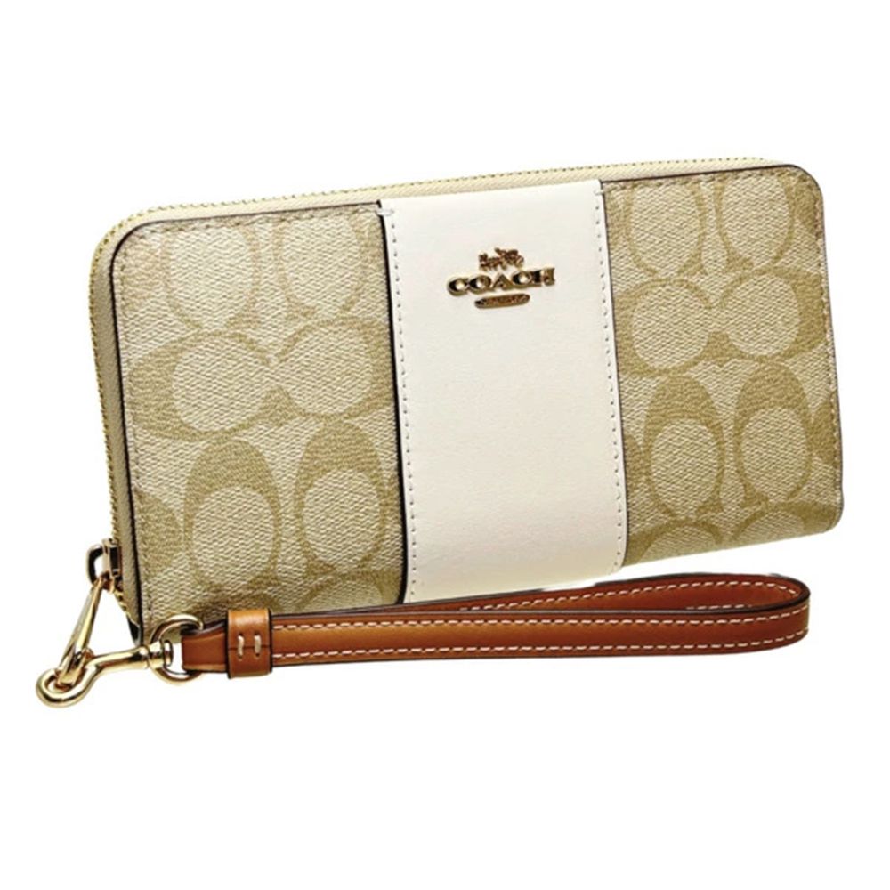 滿版LOGO防刮皮革長夾 (卡其白)