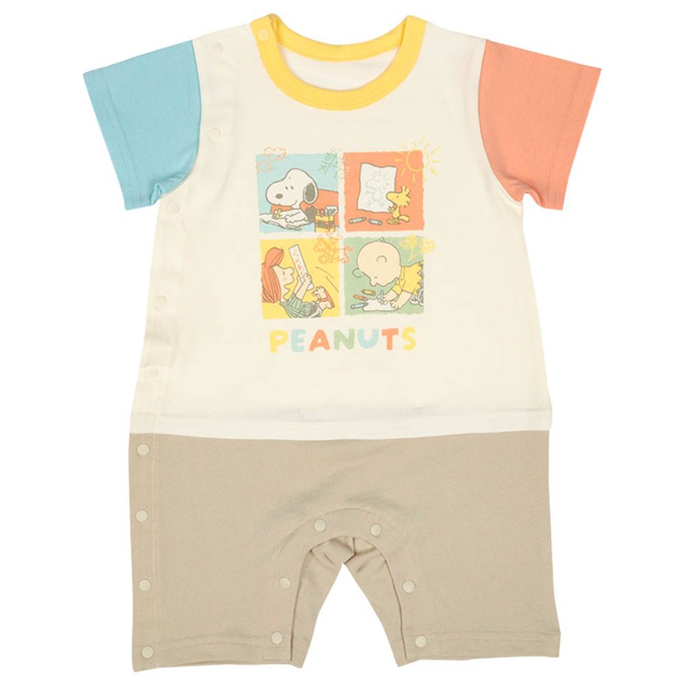 短袖假兩件拼接風兔裝-史努比-淺卡其色