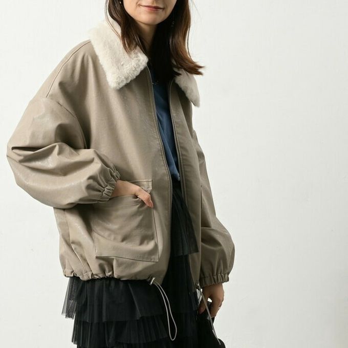 日本 ELENCARE DUE - 2way毛領質感仿皮俐落夾克外套-黑