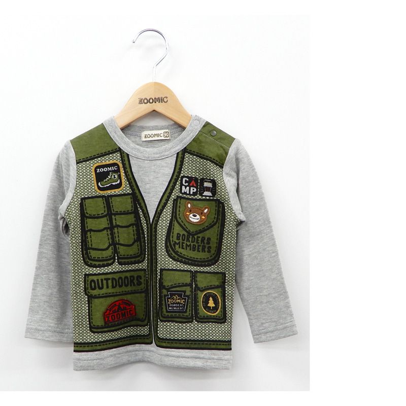 日本 ZOOLAND - 印花拼接長T-登山背心-墨綠