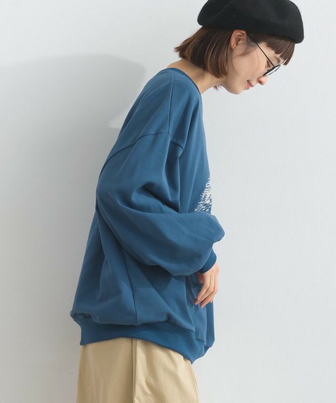 日本 Lupilien - 線條貓咪印花裏毛長袖上衣-黑