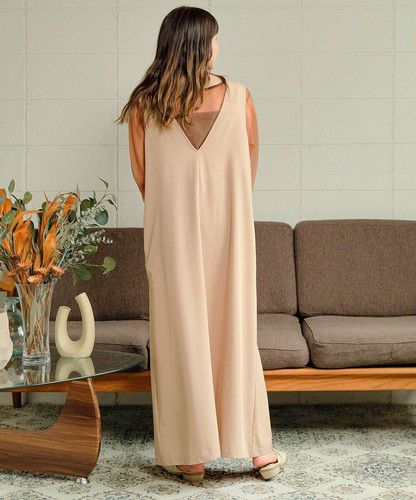 日本 Bou Jeloud - 簡約綁帶V領背心裙-冰河灰